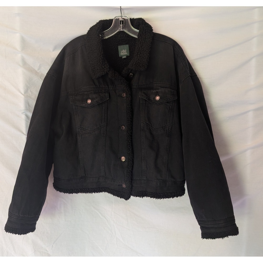 Wild Fable Y2K Women's 2XL Black Sherpa Lined Trucker Denim Jacket Goth Grunge